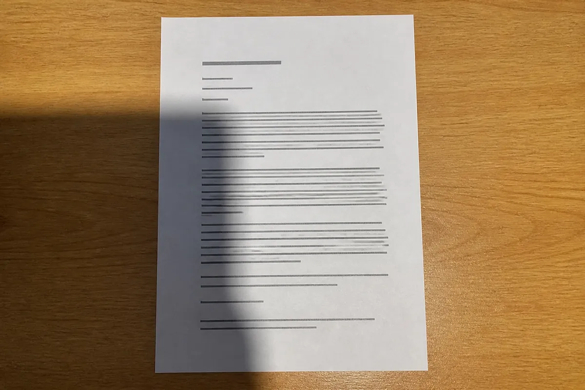 Before document photo with a dark phone shadow across the page